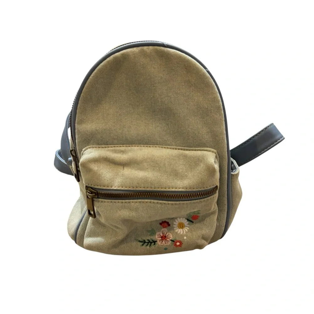 Like Dreams Brand Light wash‎ Denim and Faux Leather Small Backpack